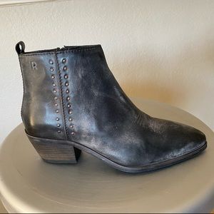 New ROAN Distressed Black Leather Western Style Bootie